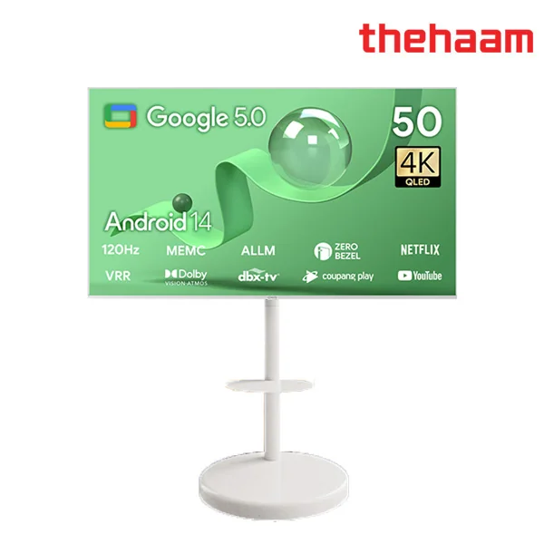50인치 TV 스마트 구글 5.0 OS 안드로이드 14 QLED 120Hz 화이트+이동형스탠드