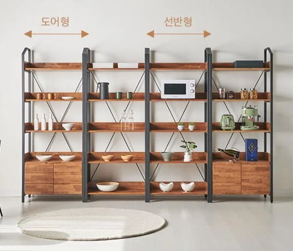 라떼 5단 고무나무 원목 철제 도어형 책장 800